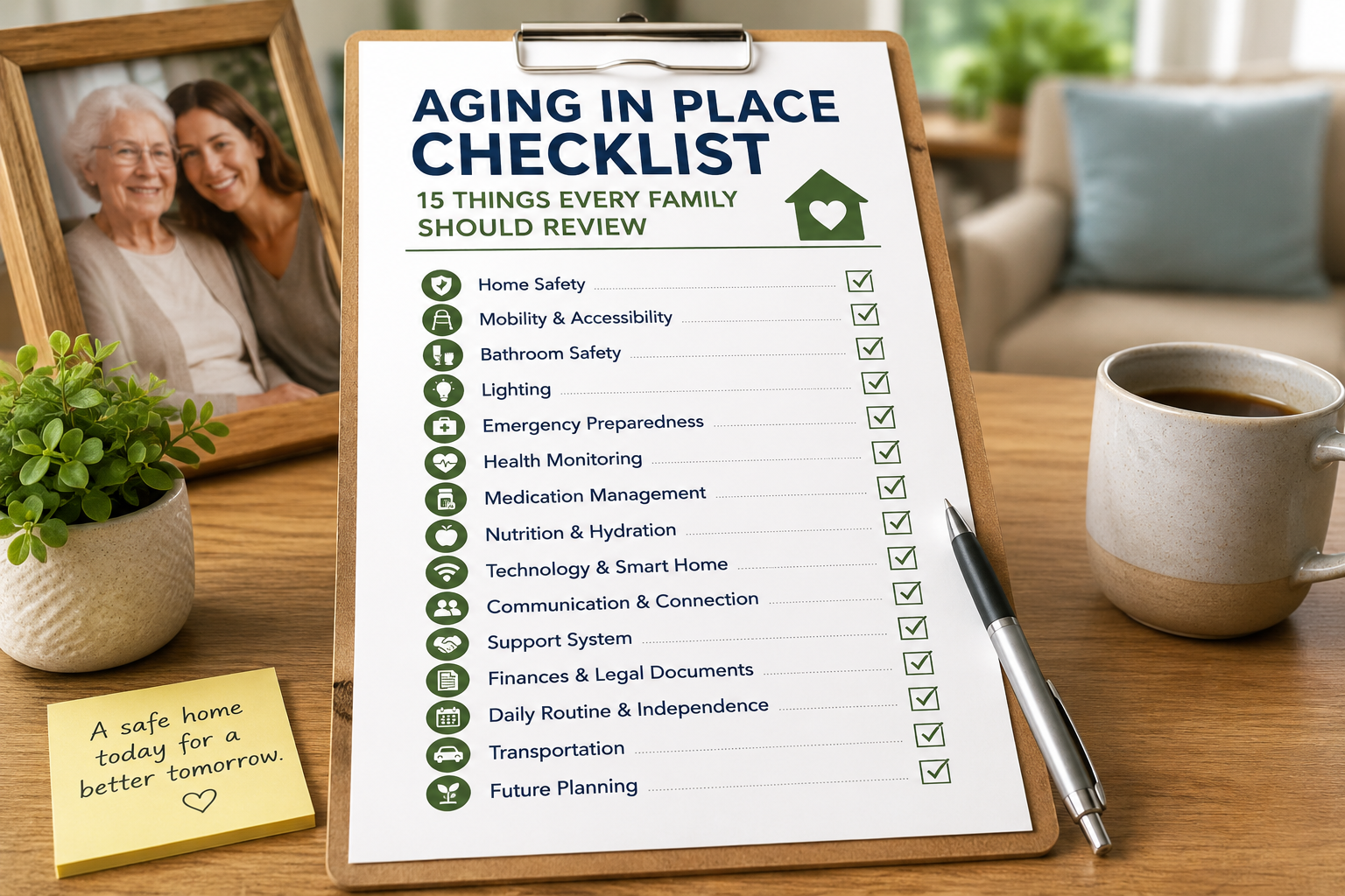 Aging in place checklist for families reviewing home safety and senior independence