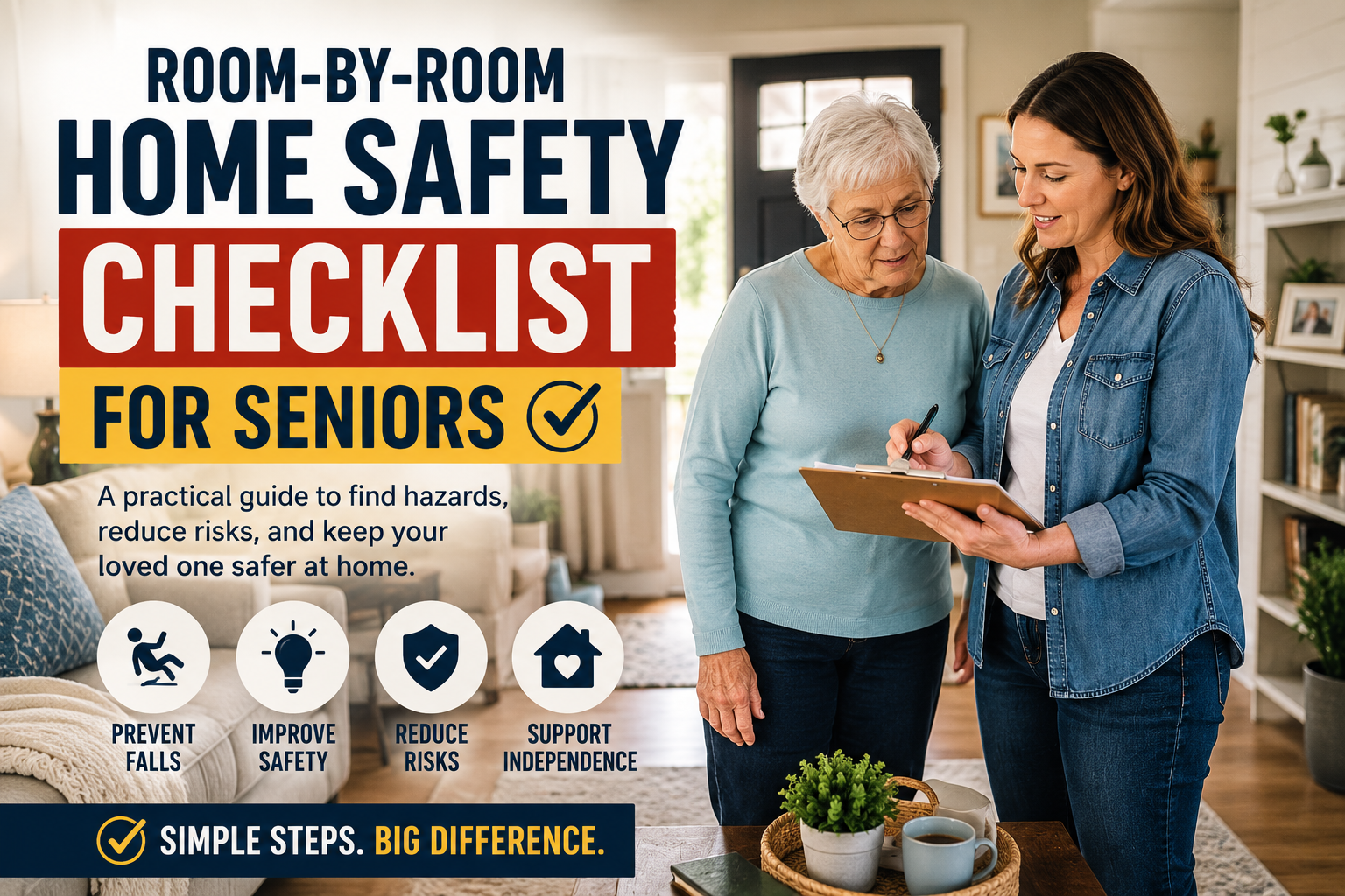 Room-by-room home safety checklist for seniors in an elderly parent's home